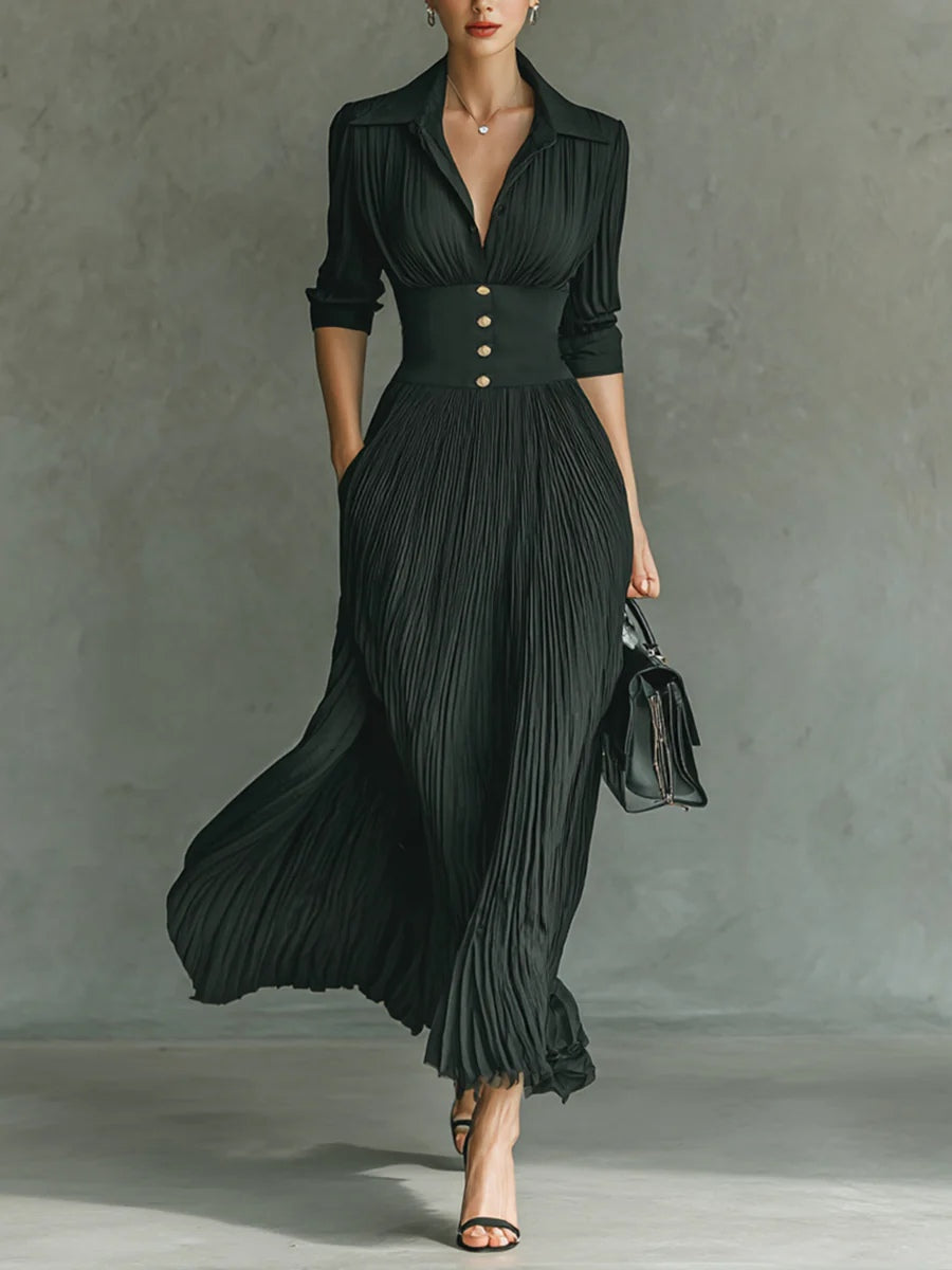 Lindsay™ | Elegante Plissé Kraag Taille Maxi Jurk