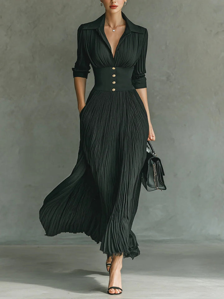 Lindsay™ | Elegante Plissé Kraag Taille Maxi Jurk