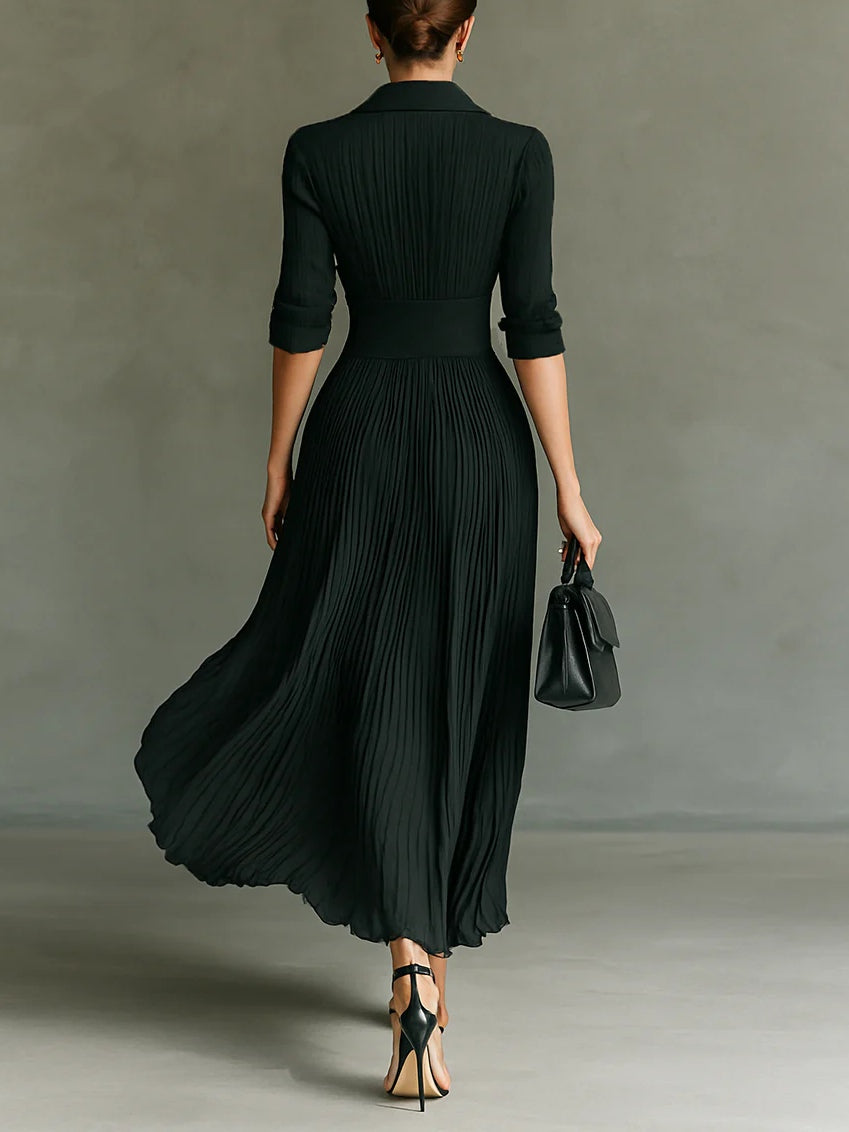 Lindsay™ | Elegante Plissé Kraag Taille Maxi Jurk