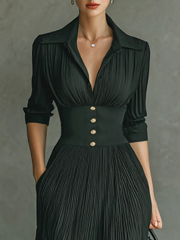 Lindsay™ | Elegante Plissé Kraag Taille Maxi Jurk