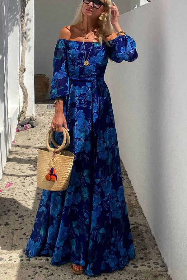 Cosette | Vrouwen Trouwen Gast Bloemen Off Shoulder Maxi Jurk Avond