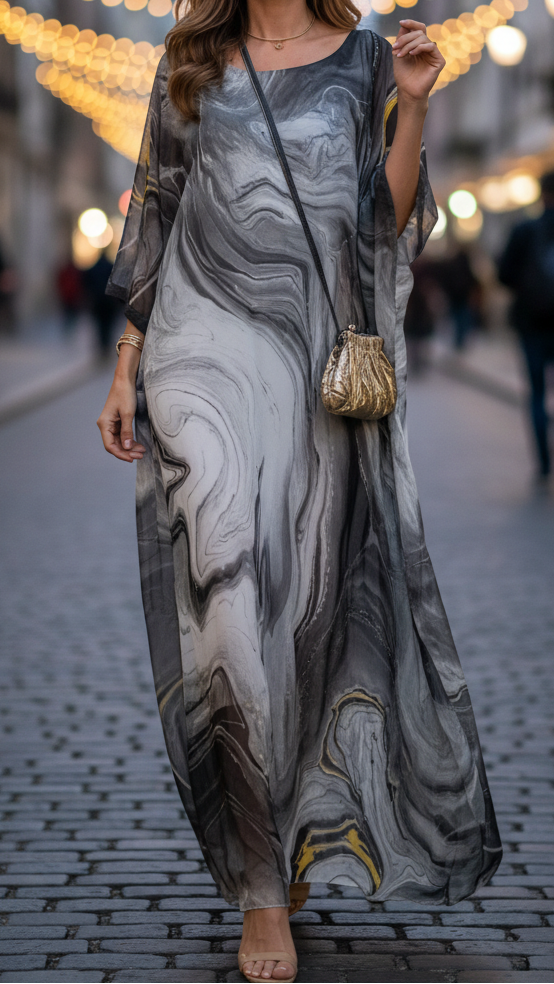 Aura | Vrouwen Chiffon Kaftan Maxi Jurk Met Vleermuismouwen Formeel