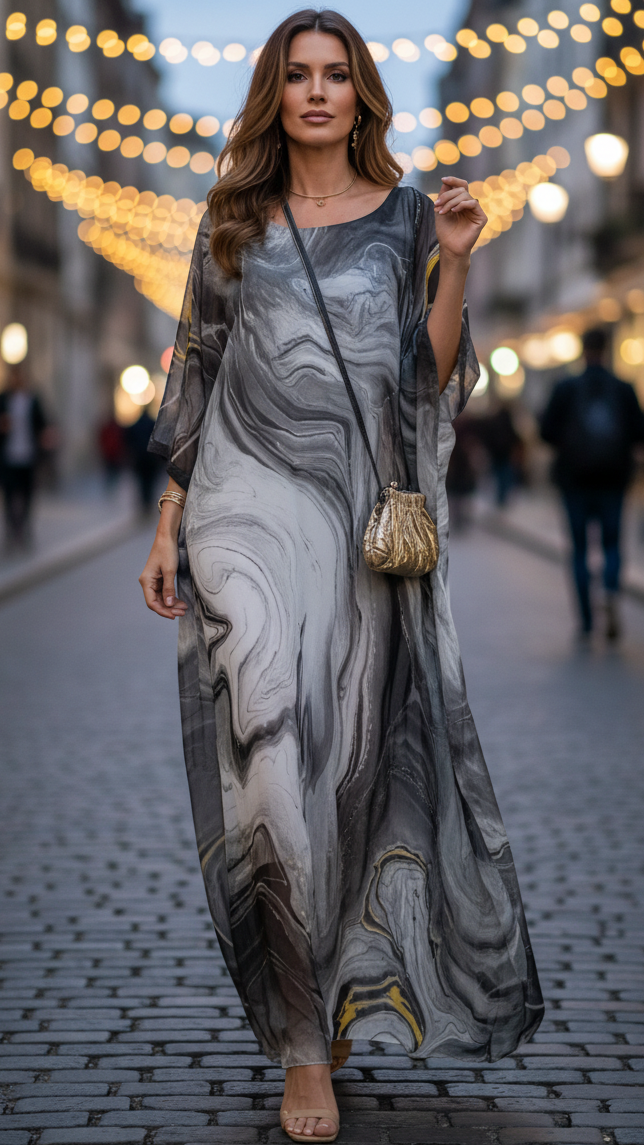 Aura | Vrouwen Chiffon Kaftan Maxi Jurk Met Vleermuismouwen Formeel