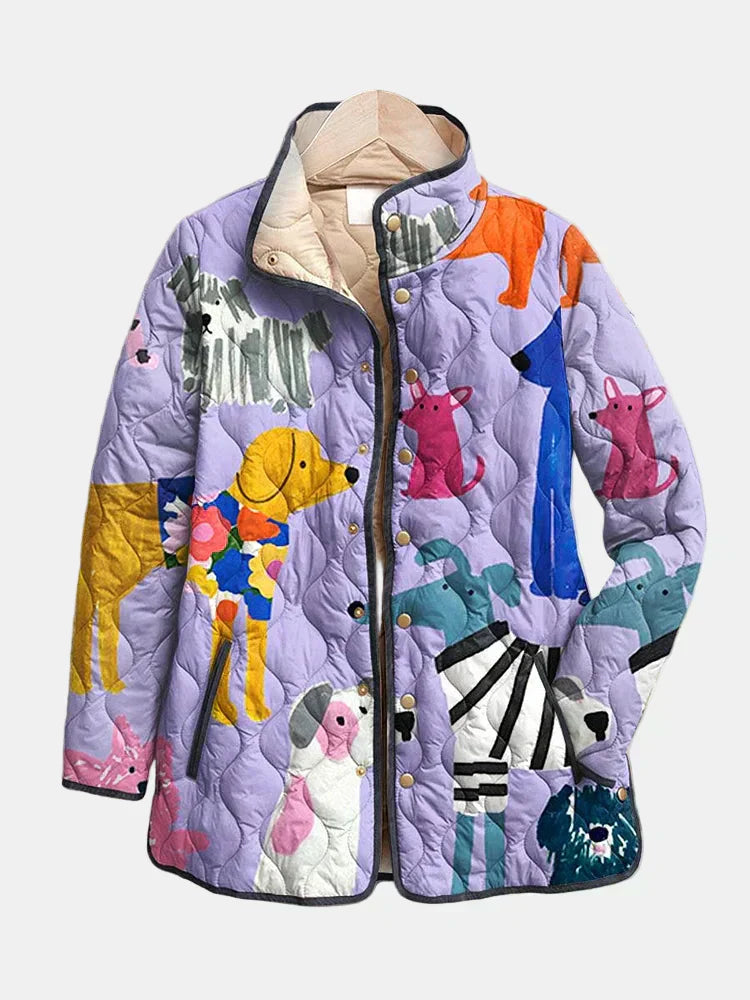 Rhea | Casual Gequilt Jacket met Hondenprint