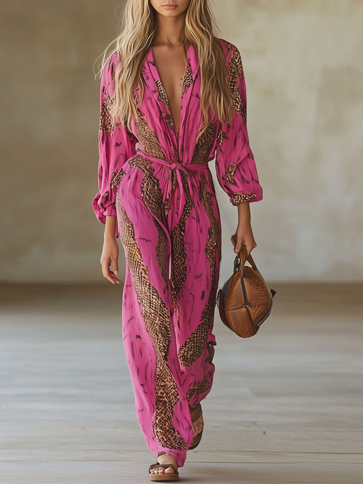 Allegra | Dames Lange Mouwen Jumpsuit met Luipaardprint