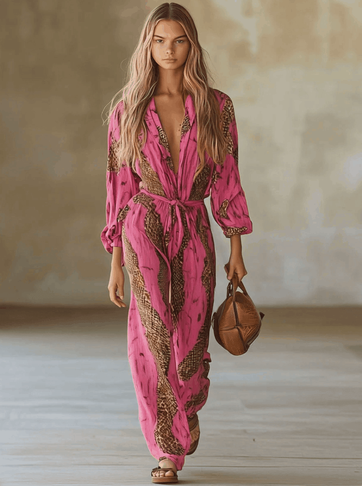Allegra | Dames Lange Mouwen Jumpsuit met Luipaardprint