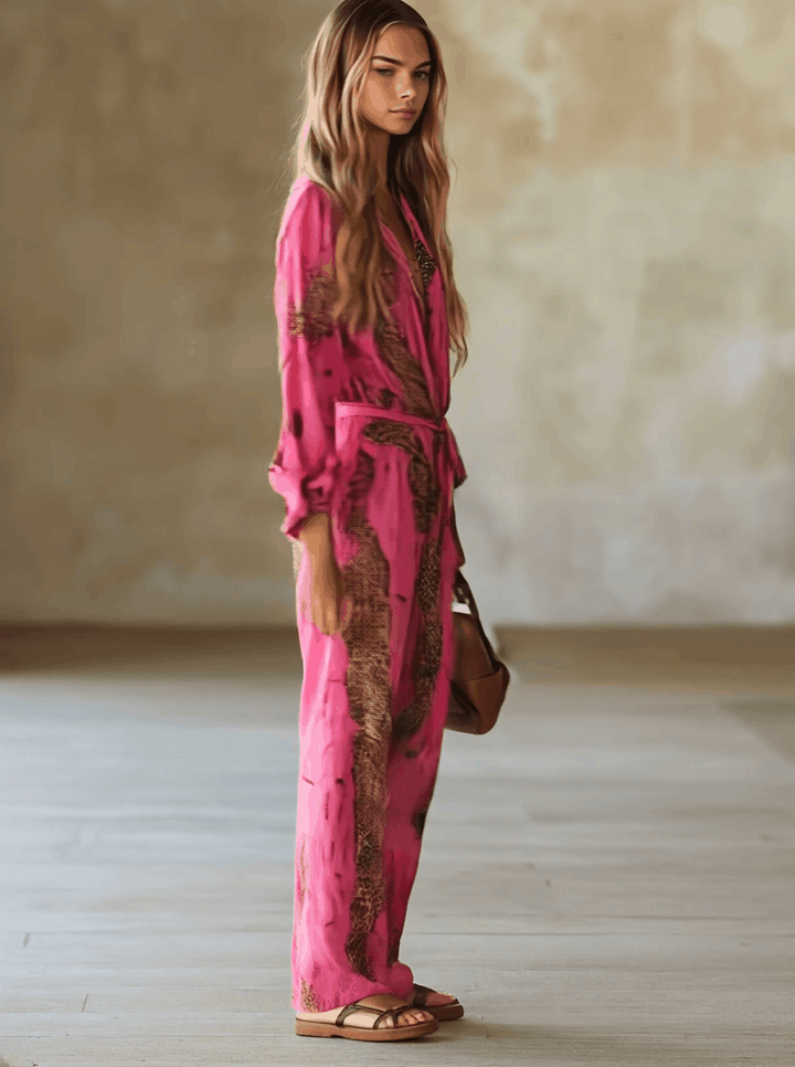 Allegra | Dames Lange Mouwen Jumpsuit met Luipaardprint