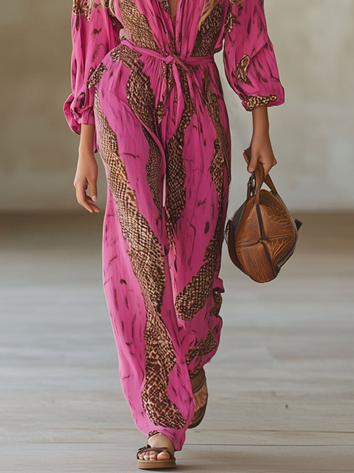 Allegra | Dames Lange Mouwen Jumpsuit met Luipaardprint
