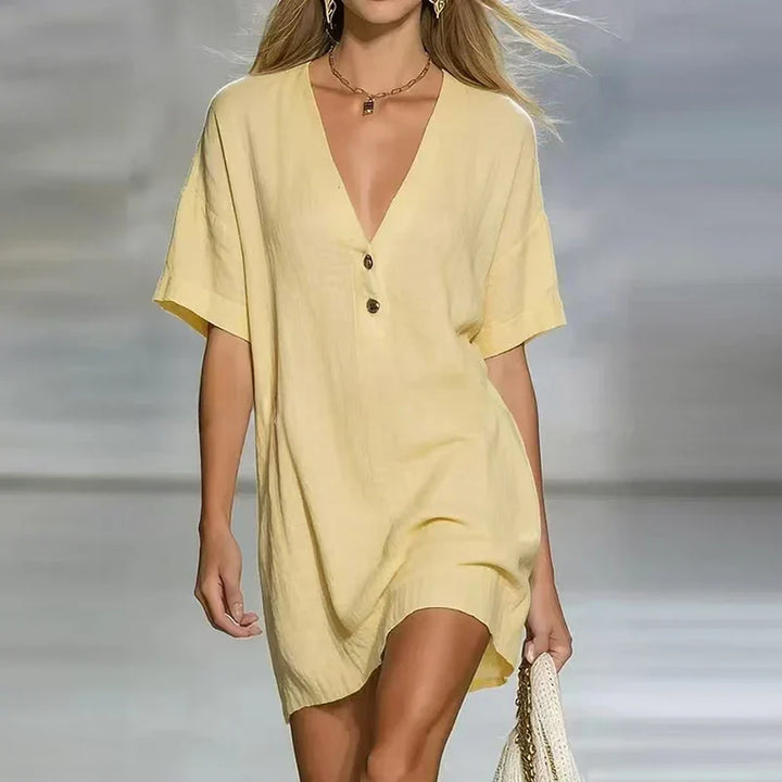 Amelia | Dames V-hals Korte Mouwen Shirtjurk
