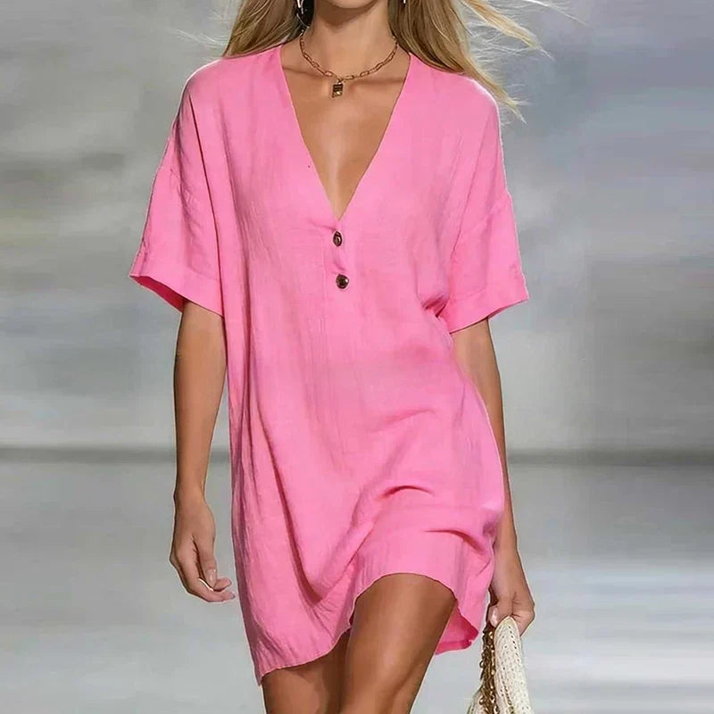 Amelia | Dames V-hals Korte Mouwen Shirtjurk