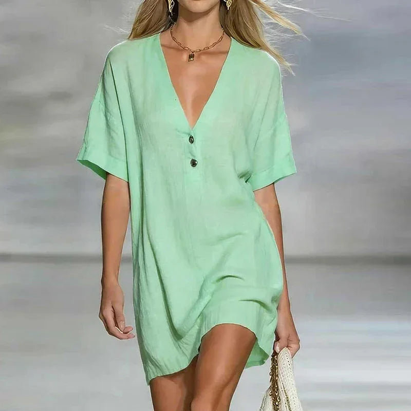 Amelia | Dames V-hals Korte Mouwen Shirtjurk
