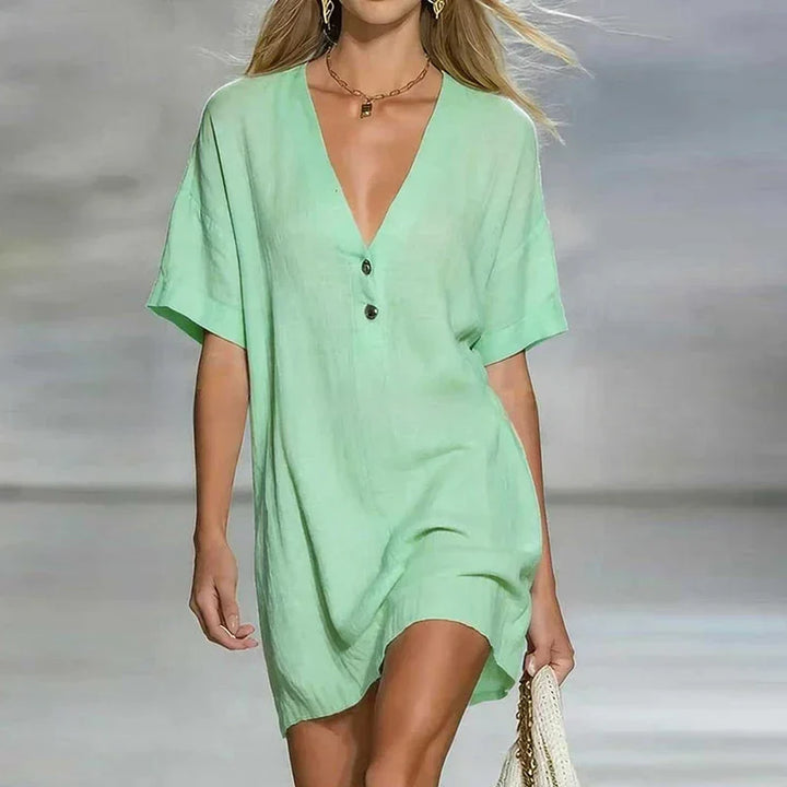 Amelia | Dames V-hals Korte Mouwen Shirtjurk