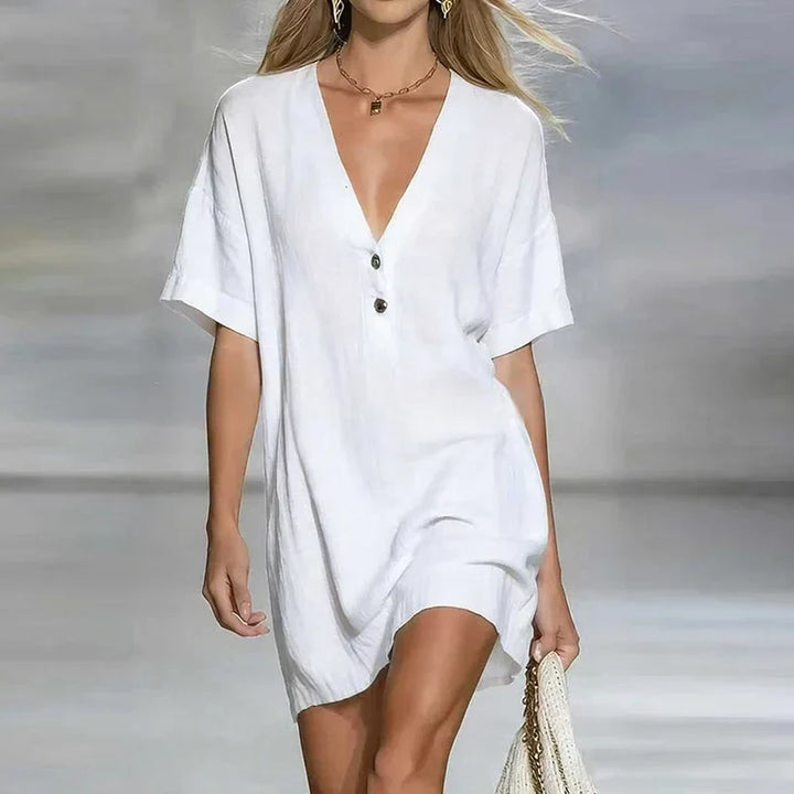 Amelia | Dames V-hals Korte Mouwen Shirtjurk