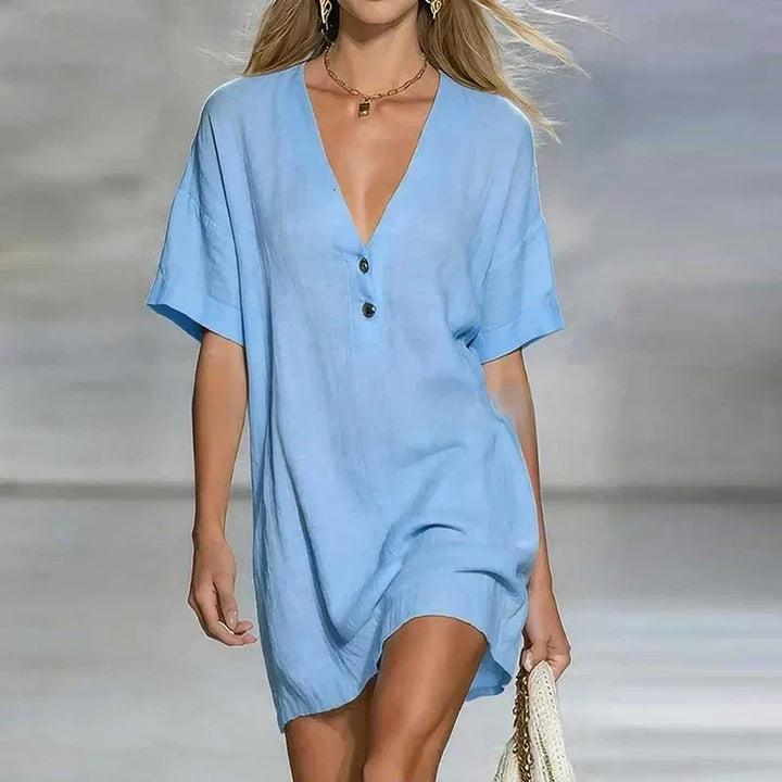 Amelia | Dames V-hals Korte Mouwen Shirtjurk