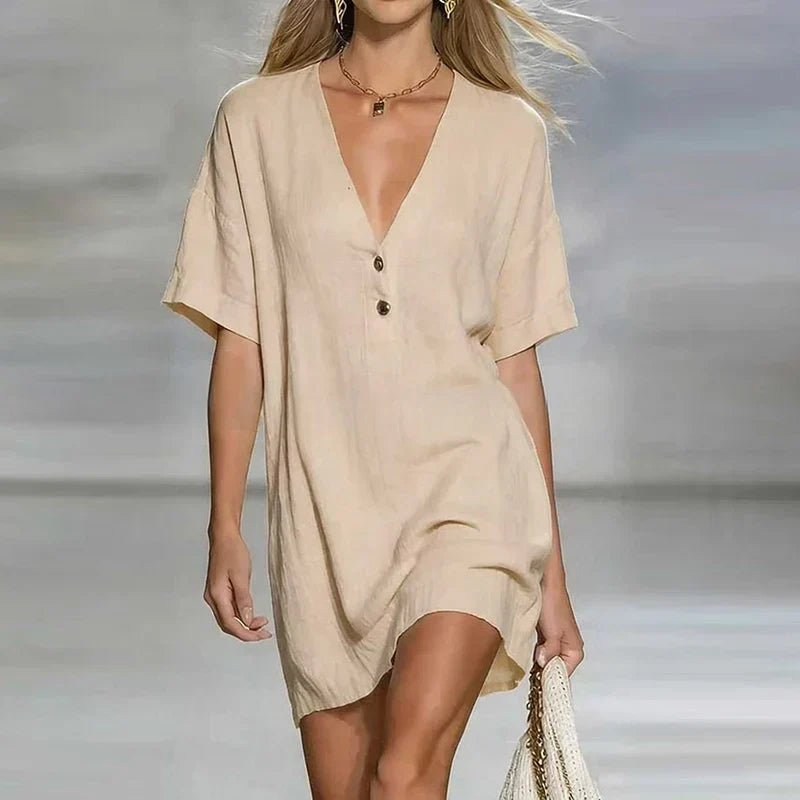 Amelia | Dames V-hals Korte Mouwen Shirtjurk