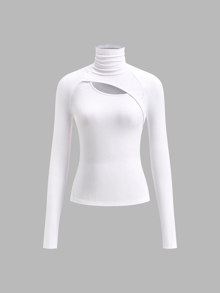 Ravena | Dames Turtleneck Cutout Top Lange Mouwen Fitted Uitgaans Top