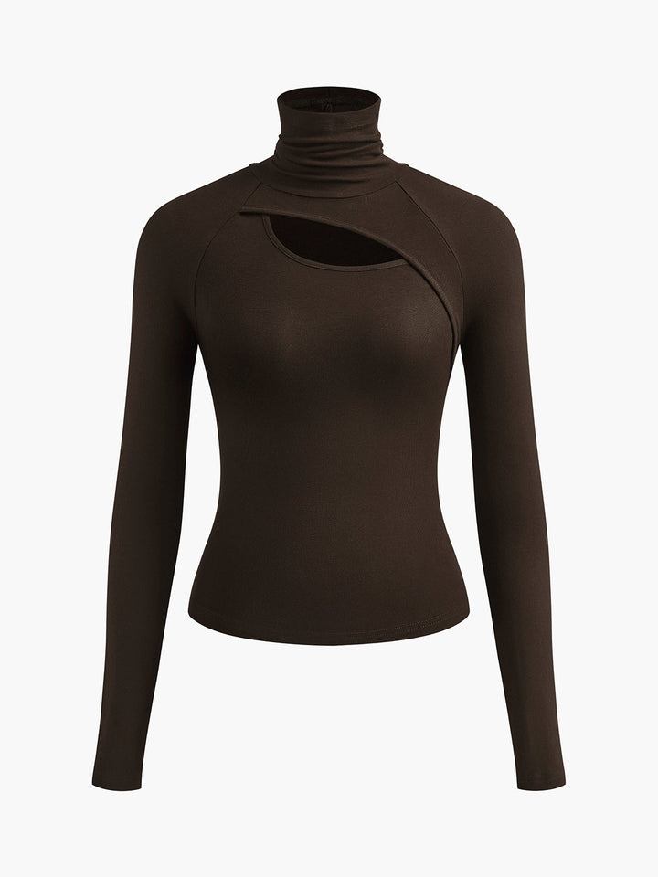 Ravena | Dames Turtleneck Cutout Top Lange Mouwen Fitted Uitgaans Top
