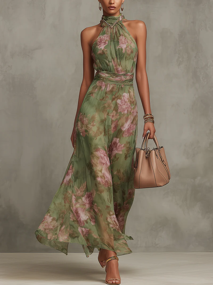 Aurelia | Dames Bloemen Halter Maxi Jurk