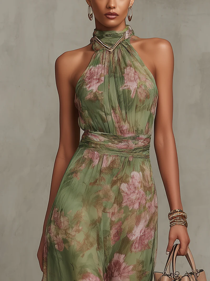 Aurelia | Dames Bloemen Halter Maxi Jurk