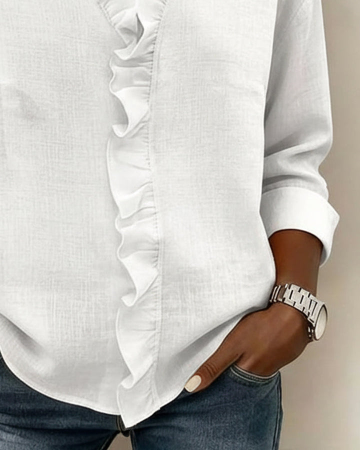 Sophie | Dames Ruffle V-Hals Lange Mouw Blouse Lente Top