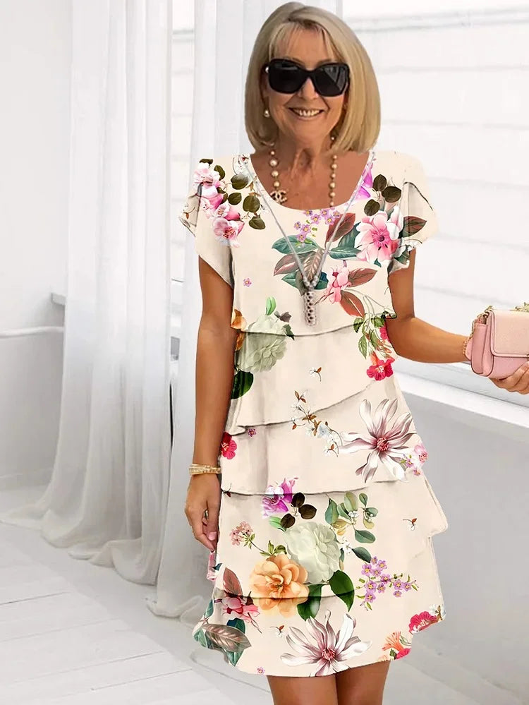 Mia™ | Gelaagde Bloemen Plissé Jurk