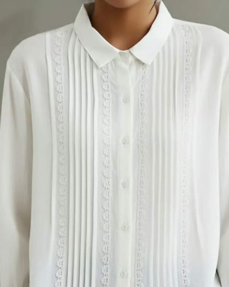 Claire | Dames Blouse met Kant en Knopen met Lange Mouwen