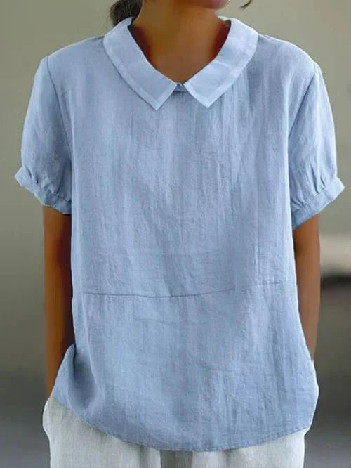 Ivy | Dames Peter Pan Kraag Korte Mouw Casual Top