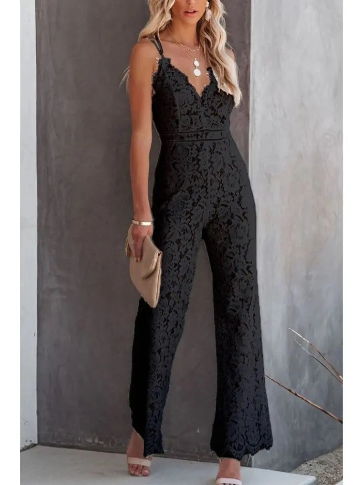 Beatrice | Dames V-hals Wijde Pijpen Jumpsuit