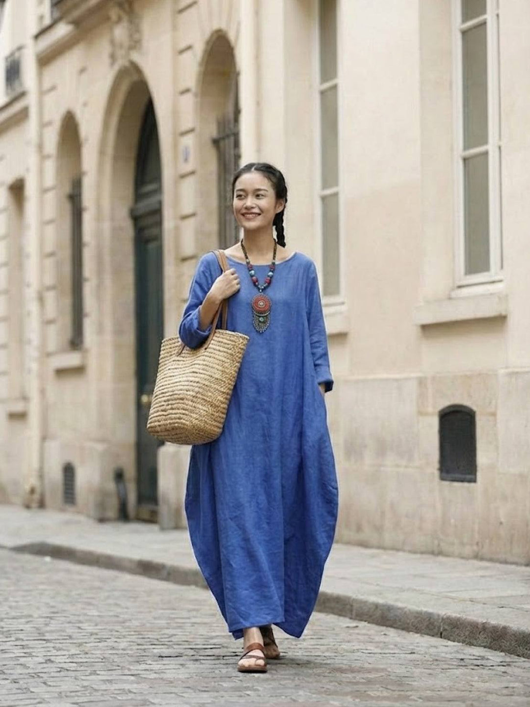 Serena | Dames Oversized Boho Maxi Jurk met 3/4 Mouwen