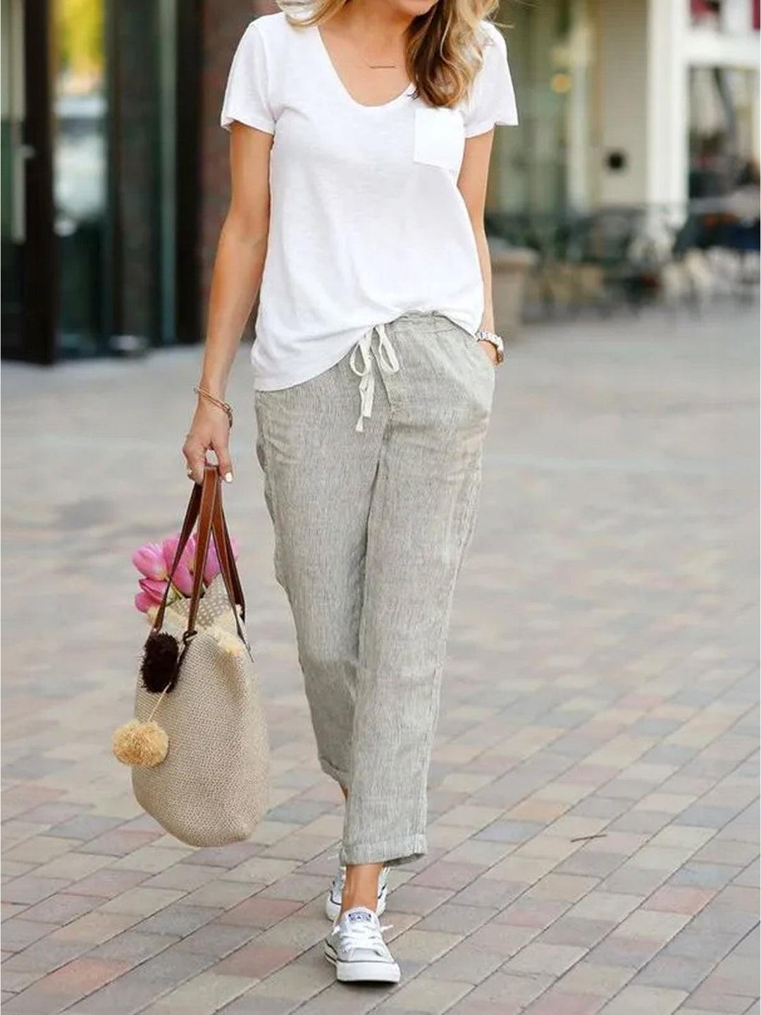 Harper | Dames Casual Touwsluiting Rechte Pantalon