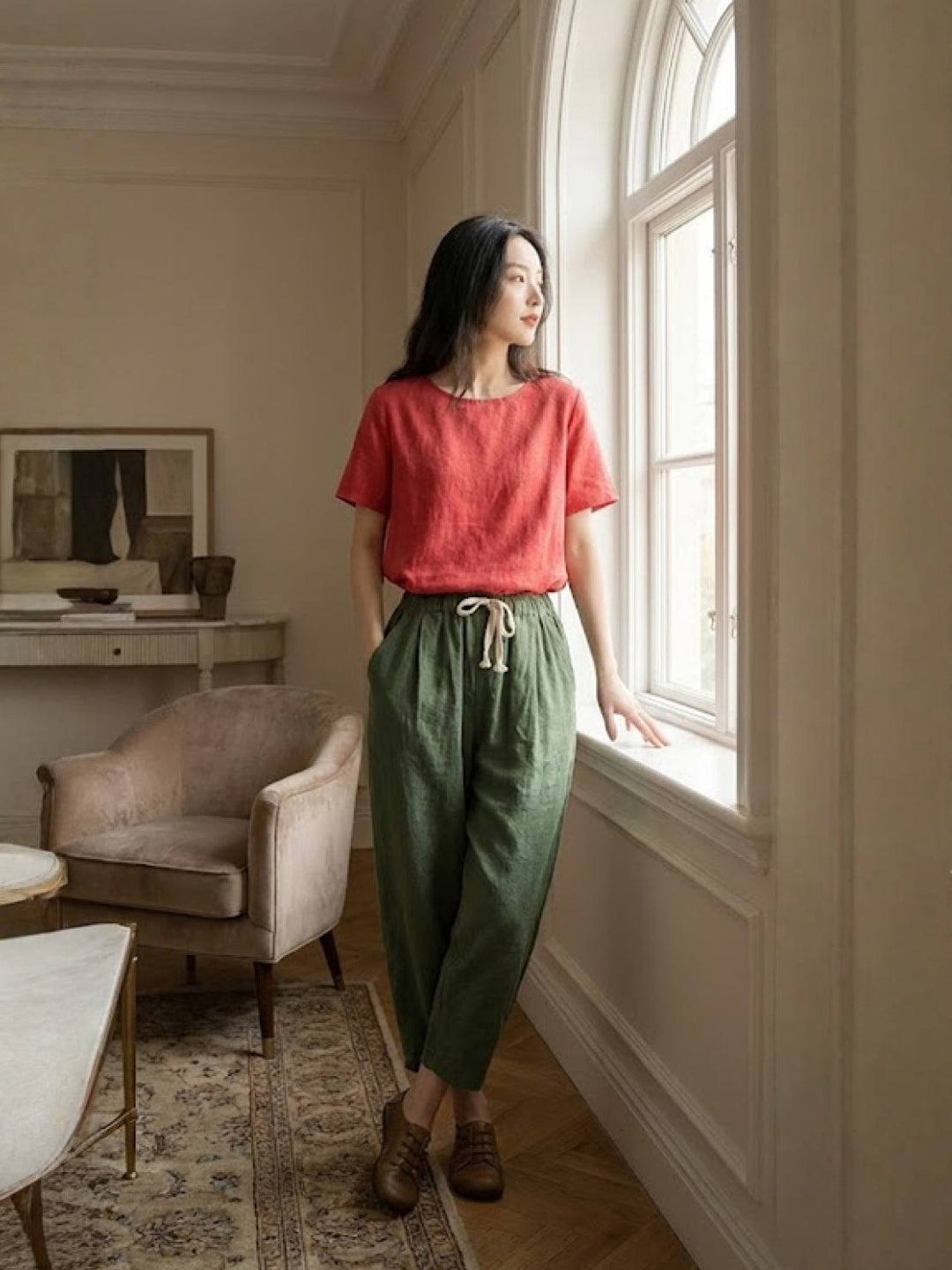 Harper | Dames Casual Touwsluiting Rechte Pantalon