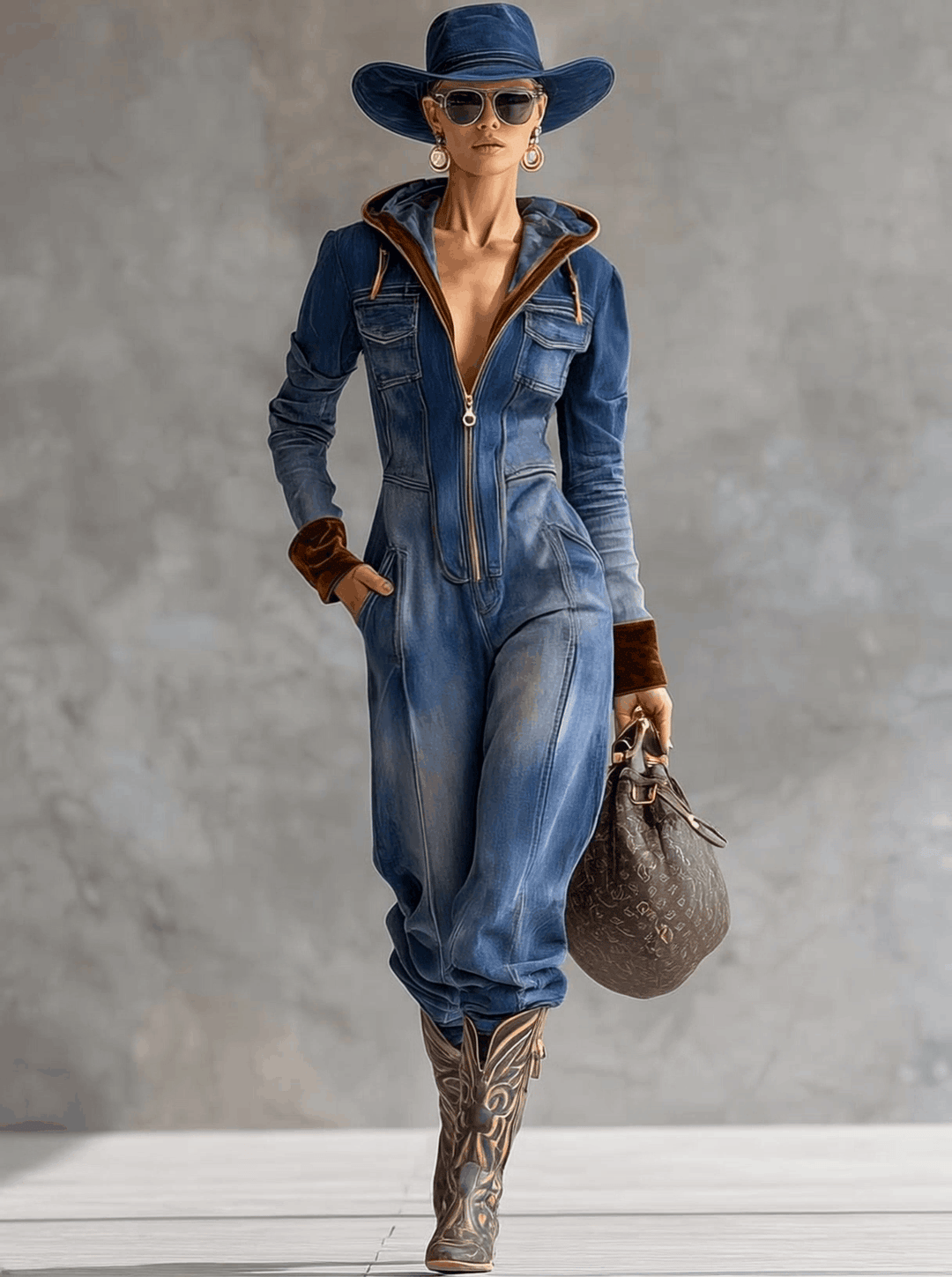 Brenna | Dames Hooded Zip Up Lange Mouwen Jumpsuit