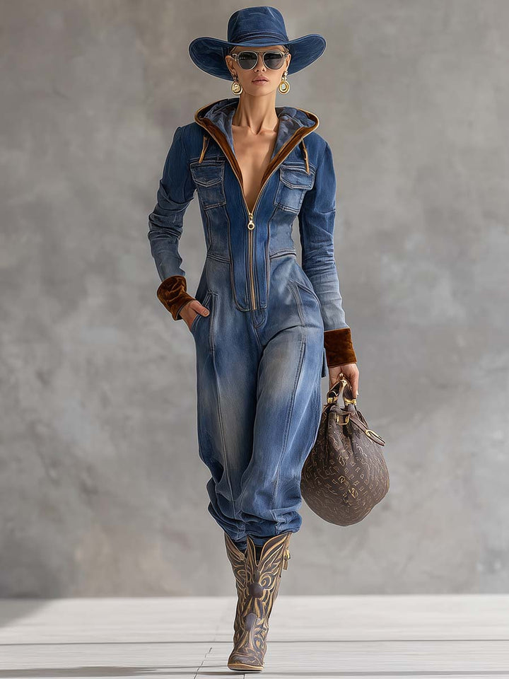 Brenna | Dames Hooded Zip Up Lange Mouwen Jumpsuit