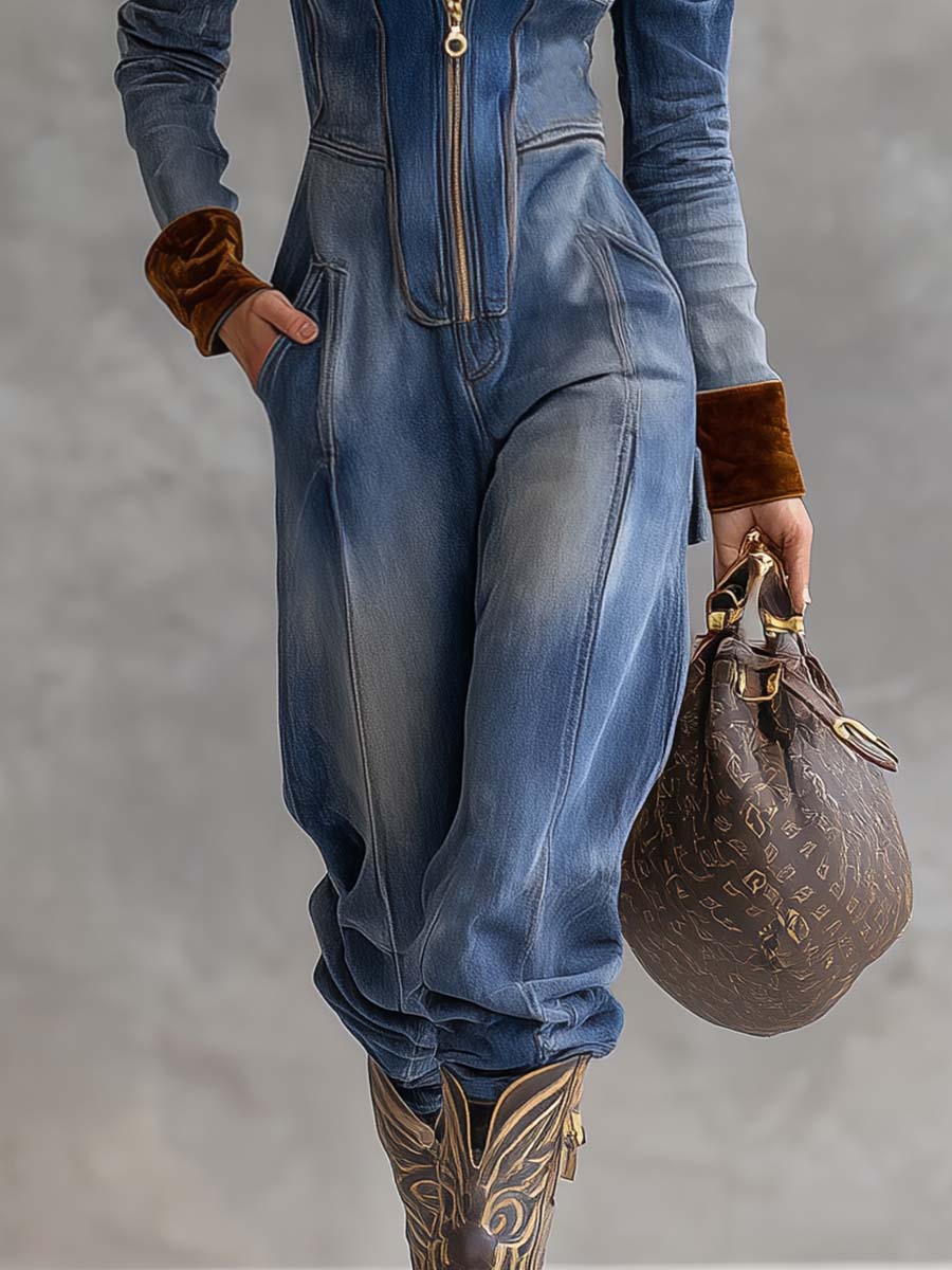 Brenna | Dames Hooded Zip Up Lange Mouwen Jumpsuit