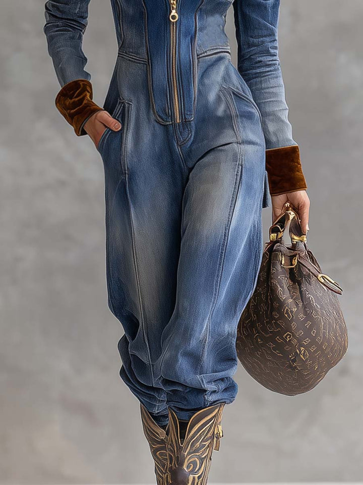 Brenna | Dames Hooded Zip Up Lange Mouwen Jumpsuit