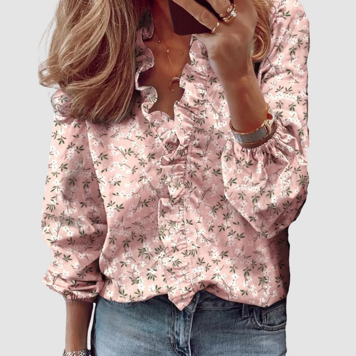 Brielle | Dames Bloemen Ruffle Lange Mouwen Blouse