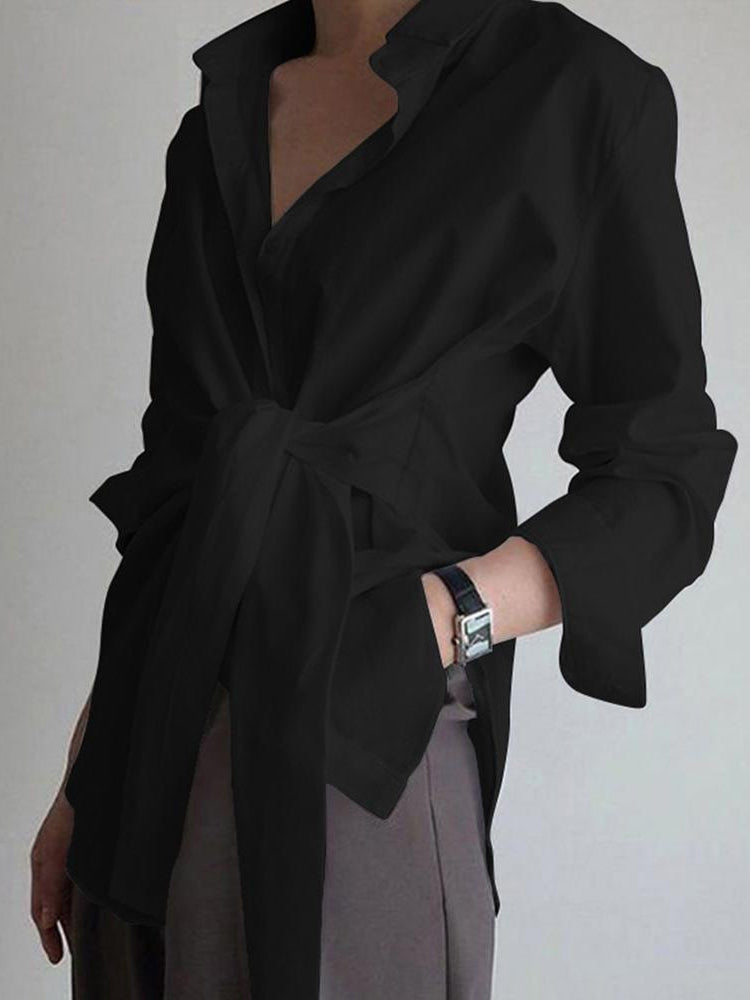 Monroe | Dames Blouse met Strik Taille en Knopen Lange Mouwen