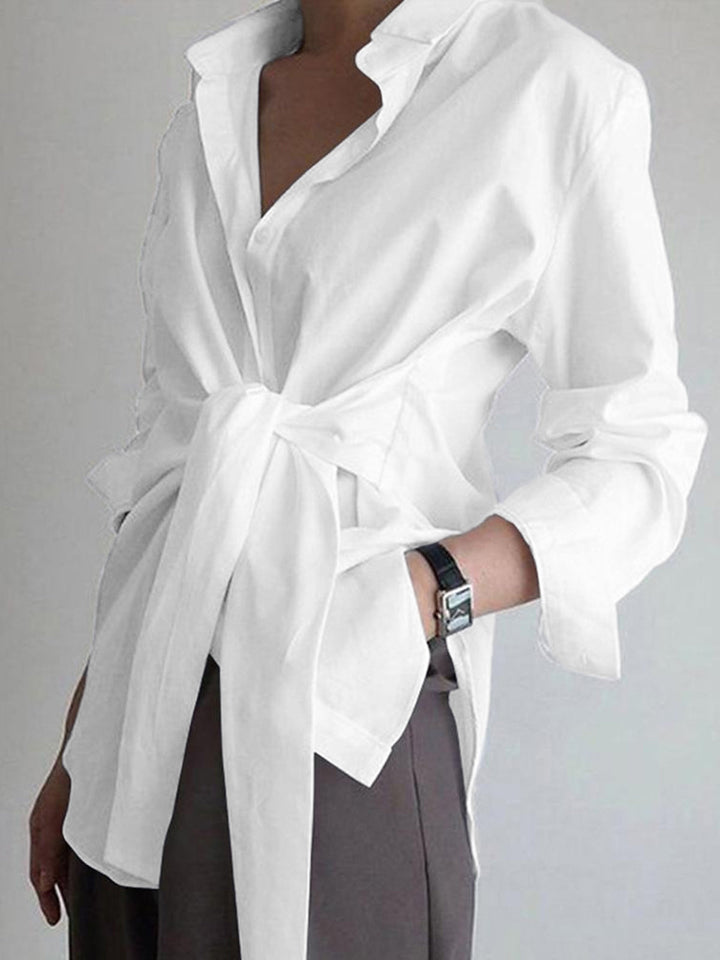 Monroe | Dames Blouse met Strik Taille en Knopen Lange Mouwen