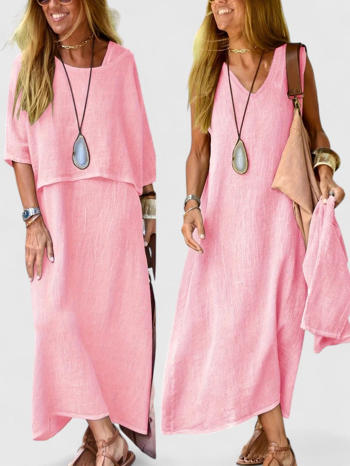 Lea | Dames Twee-delige Set Maxi Jurk & Korte Mouwen Top