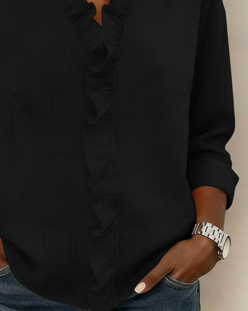 Sophie | Dames Ruffle V-Hals Lange Mouw Blouse Lente Top