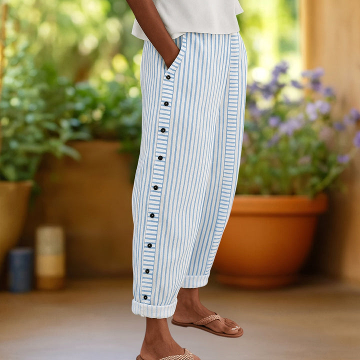 Sylvia | Stijlvolle Gestreepte Broek met Knopen