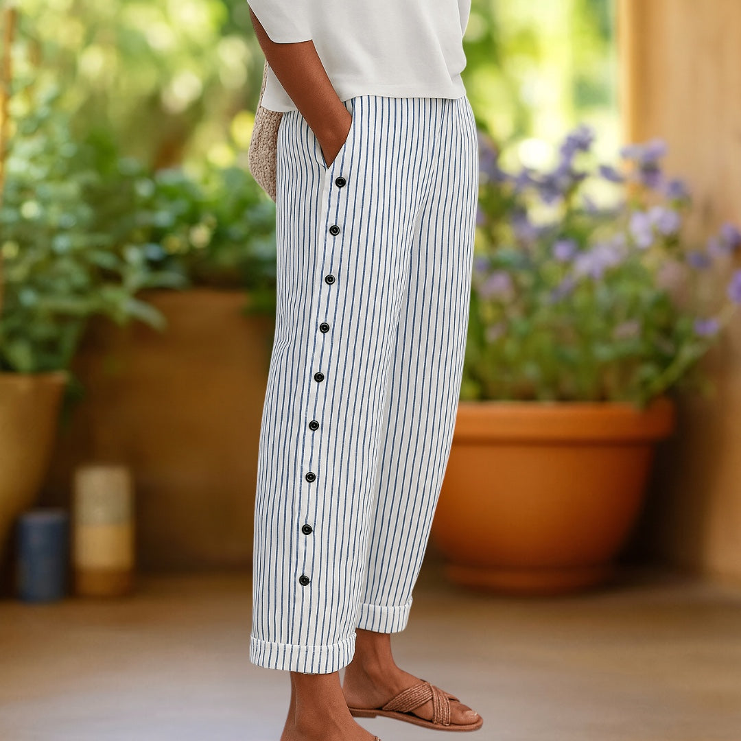 Sylvia | Stijlvolle Gestreepte Broek met Knopen