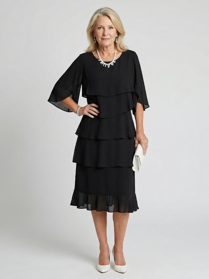Cassia | Vrouwen Tiered Flutter Mouw Midi Jurk