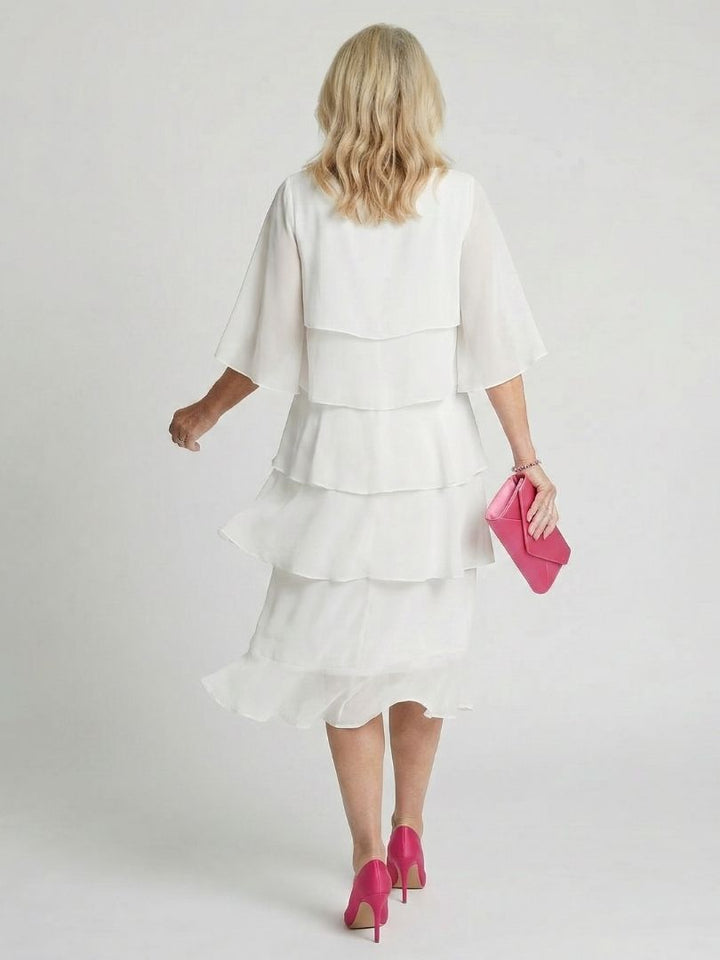 Cassia | Vrouwen Tiered Flutter Mouw Midi Jurk