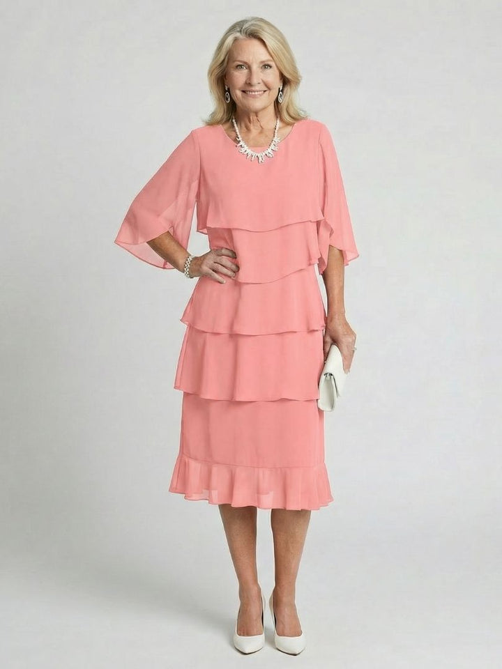 Cassia | Vrouwen Tiered Flutter Mouw Midi Jurk