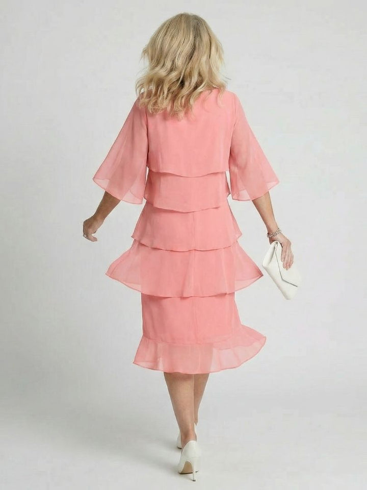 Cassia | Vrouwen Tiered Flutter Mouw Midi Jurk