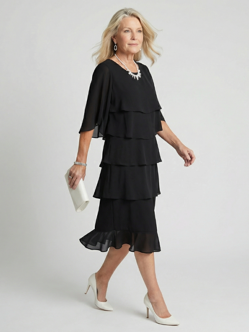 Cassia | Vrouwen Tiered Flutter Mouw Midi Jurk