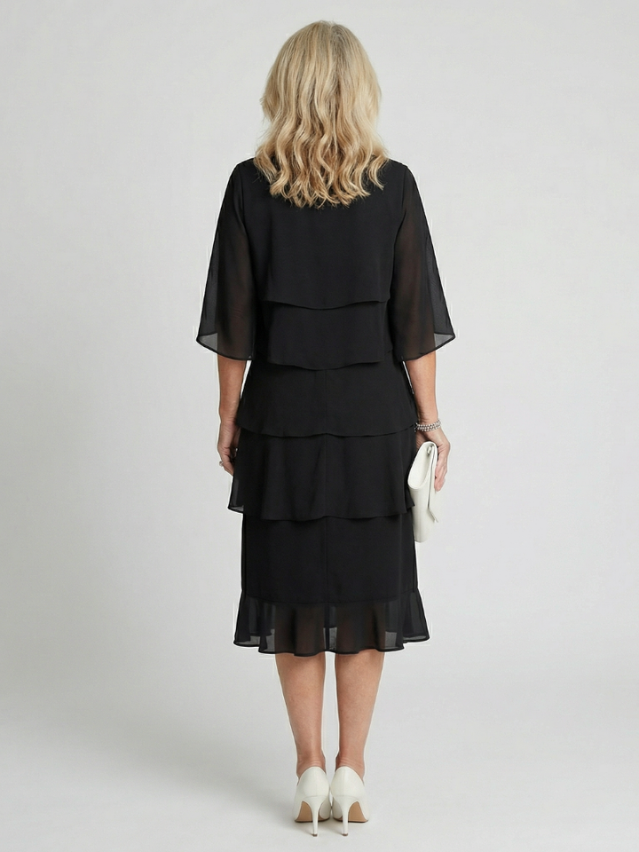 Cassia | Vrouwen Tiered Flutter Mouw Midi Jurk