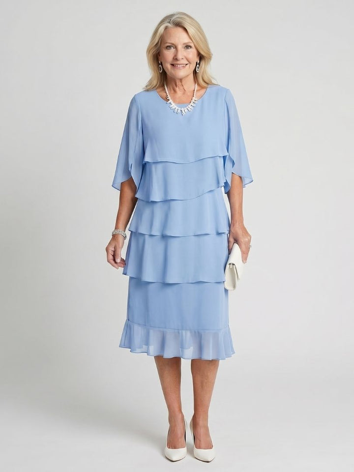 Cassia | Vrouwen Tiered Flutter Mouw Midi Jurk