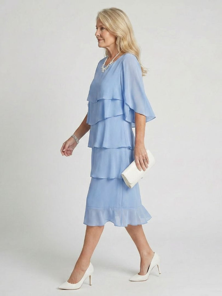 Cassia | Vrouwen Tiered Flutter Mouw Midi Jurk